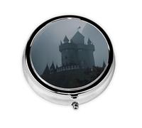 Castle in The Fog - Pilulier de voyage rond en métal imprimé pour homme et femme, 3 compartiments pour sac à main ou poche