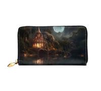 Castle In The Forest Pattern Portefeuille pour femme, portefeuille long avec pochette pour cartes de crédit, porte-monnaie de voyage, noir, taille unique, Noir , Taille unique
