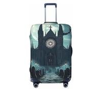Castle Moon and Church Ghost Cemetery Housse de protection élastique pour bagage de voyage Motif rayures, Noir , L