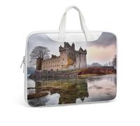 Castle Near Lake Stones Sac à bandoulière en cuir imprimé pour homme et femme Sac à bandoulière pour voyage, bureau, ordinateur portable, Style blanc, 42x30.5cm