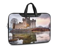 Castle Near Lake Stones Sac à bandoulière en cuir imprimé pour homme et femme Sac à bandoulière pour voyage, bureau, ordinateur portable, Style noir, 42x30.5cm