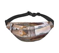 Castle Near Lake Stones Sac banane pour homme et femme, sac banane à bandoulière pour partout, sac banane avec sangle réglable, sac de poitrine décontracté pour randonnée, cyclisme, noir, taille