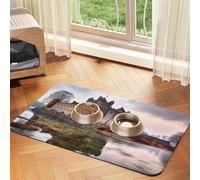 Castle Near Lake Stones Tapis d'alimentation pour animaux de compagnie, 40 x 60 cm, tapis absorbant pour gamelle d'eau et de nourriture, en cuir synthétique, imperméable, séchage rapide, sans taches