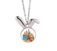 Castle Paris France Tour Eiffel Collier Pendentif Lapin Animal Bijoux Cadeau
