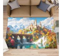 Castle Rugs Grand tapis de salon - 160 x 230 cm - Motif château de conte de fées - Tapis de sol pour chambre à coucher - Ne perd pas ses poils - Pour chambre d'enfant, bureau, salle de jeux