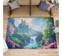 Castle - Tapis forêt 180 x 270 cm, tapis de château de rêve pour salon, chambre à coucher, tapis de sol antidérapant à poils bas lavables pour chambre à coucher