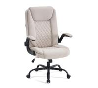 CASTLOVE Chaise de bureau ergonomique pliable avec accoudoirs rembourrés, hauteur réglable, fonction bascule et appui-tête confortable pour la maison et le bureau, 150 kg, tissu beige