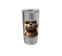 Castor avec Lunettes de Soleil J'aime les Rongeurs Castors Gobelet isotherme en acier inoxydable double paroi