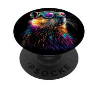 Castor avec Lunettes de Soleil J'aime les Rongeurs Castors PopSockets PopGrip Adhésif