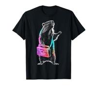 Castor tient radio dessin coloré animal graphique castor T-Shirt