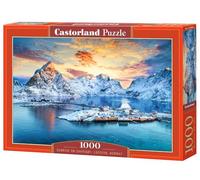 CASTORLAND Puzzle de 1000 pièces, Lever du Soleil sur Sakrisøy, Lofoten, Norvège, Montagnes majestueuses, Superbe Coucher de Soleil Arctique, Puzzle pour Adultes, C-105366-2