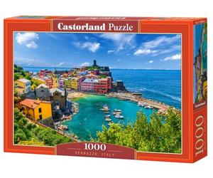 CASTORLAND Puzzle de 1000 pièces, Vernazza, Cinque Terre, Italie, côte méditerranéenne, Bateaux de pêche, Puzzle pour Adultes, C-105298-2