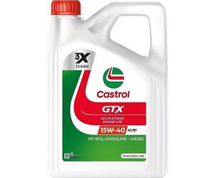 Castrol GTX 15W-40 A3/B3 4L | Huile moteur pour essence et diesel | Lubrifiant pour moteurs de plus de 100 000 km | ACEA A3/B3 API SL/CF | Protection contre l'usure et les dépôts