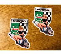 Castrol Vespa Mi429 Lot de 2 autocollants rétro en forme de pin Up Girl
