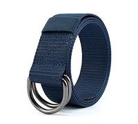 Casual All-Match Ceinture tissée double boucle en forme de D en nylon pour homme et femme, bleu marine, M
