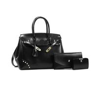 Casual Commuter Women's Bag Set Mother-Daughter Style Urban Minimalist PU Large Size Zipper Closure Vertical Square Shape(Black,Package)