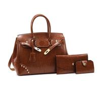 Casual Commuter Women's Bag Set Mother-Daughter Style Urban Minimalist PU Large Size Zipper Closure Vertical Square Shape(Brown,Single package)