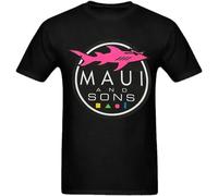 Casual Creative Cool Anime Mens T-Shirt Maui and Sons Shark Black Loose Pattern Short Sleeve Tee Street Fashion Novelty Camisetas Black Size XXL
