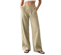 Casual Dress Pants Elastic Waistband Solid Long Trousers Work Slacks Straight Leg Pull on Pants (Beige, M)
