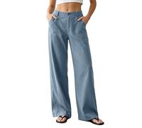 Casual Dress Pants Elastic Waistband Solid Long Trousers Work Slacks Straight Leg Pull on Pants (Light Blue, M)