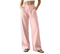 Casual Dress Pants Elastic Waistband Solid Long Trousers Work Slacks Straight Leg Pull on Pants (Red, M)
