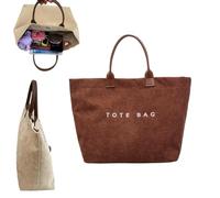 Casual Fashion Retro-style Large Capacity Corduroy Letter Design Handbag, Trendy Vintage Top Handle Handbag for Work Travel (brown)