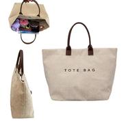 Casual Fashion Retro-style Large Capacity Corduroy Letter Design Handbag, Trendy Vintage Top Handle Handbag for Work Travel (khaki)