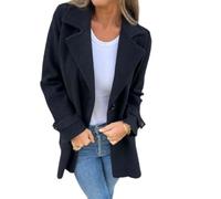 Casual Jackets For Women Notch Lapel Button Front Fall Coat With Pockets (Black,3TG)