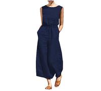 Casual Jumpsuits for Women Linen Sleeveless High Waist Rompers Summer Elegant Loose Fit Wide Leg 2024