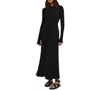 Casual Knit Long Sleeve Maxi Dress for Women Crew Neck Ribbed Bodycon Midi Dress Fall Winter Sweater Long Dress (01,m)