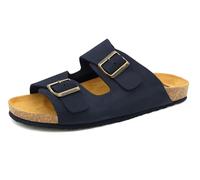 Casual Mules pour homme en cuir nubuck - Semelle en liège et cuir véritable - Pointure 39-47, bleu marine, 45 EU