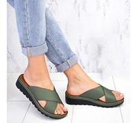 Casual PU Sandal Fashion Pantoufles de Plage Antidérapantes Cross Design Femmes Pieds Confortables Pantoufles de Sandale Extérieures Correctes,Green,40 (Green 38 EU)