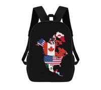 Casual Sac À Dos De Voyage Carte des Drapeaux De L'Amérique du Nord Sacs D'École Loisir Multicolore Cartable Scolaire pour Scolaires, Voyage, Bureau, 42X32X14Cm