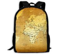 Casual Sac À Dos D'École Carte du Monde Rétro Sacs De Voyage Portable Daypack pour Scolaires, Randonnéebureau, Gym, 42X32X14Cm