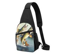 Casual Sacoche Bandouliere Peinture de deux bars sautant hors de l'eau Sacs à Bandoulière Polyester Sac à Dos De Voyage pour Camping Voyage Cyclisme