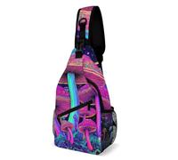 Casual Sacoche Tactique Art planétaire de l'univers des champignons trippants Sac De Poitrine Réglable,Antivol Crossbody Bag pour Camping Femme Randonnée
