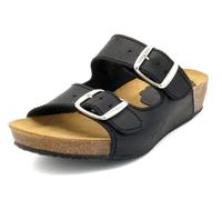 Casual Sandales compensées en cuir pour femme avec semelle intérieure et semelle en liège rembourrée, Noir , 37 EU