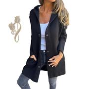 Casual Single Breasted Hooded Jacket, Pea Coat Single Breasted Long Coats For Women, Lapel Button Up Trench Coat (A,Grand)