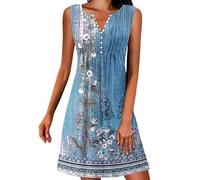 Casual Sleeveless Knitted Dress with V-Neck, Back Cutout, Vest Pattern, Buttons and Waist Band for Comfortable Everyday Wear(Blue,5XL)