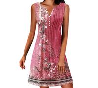 Casual Sleeveless Knitted Dress with V-Neck, Back Cutout, Vest Pattern, Buttons and Waist Band for Comfortable Everyday Wear(Pink,M)