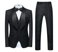 Casual Suits for Men 3 Piece Tuxedo Suit Set Paisley Floral Pattern Blazer Jacket Vest Pants for Prom Wedding Black XX Large