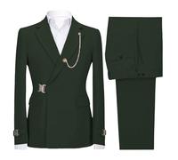 Casual Suits for Men Slim Fit 2 Piece Tuxedo Suit One Button Jacket with Metal Clasp Business Pants for Wedding Prom Army Green 4X Large