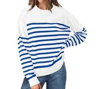Casual Sweatshirts Basics Femme Echarpe Pull Pull Sweat-Shirt à col du Cou et Manches Longues pour Femme, Haut léger à Rayure, à la Mode, 2024 Pull Rayé Femme (Blue, XXL)