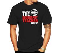 Casual T-Shirt Graphic Keep Calm The Geography Teacher is Here for Men Custom Printing Short Sleeves Black O-Necks Black XL