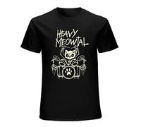 Casual T-Shirt Heavy Metal Drummer Cat Playing Animal Amazing Black L