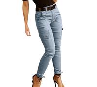 Casual Women's Solid Cargo Pants Belt Casual Zipper Pocket Without Design Color Yoga Pants Jean Taille Haute Jeans Femme Taille Haute (BU2, M)
