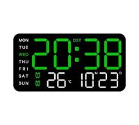 Caswynlife Horloge murale numérique avec affichage LED, température, date et semaine, commande vocale, réglage de la luminosité à cinq niveaux, économie de jour, Fahrenheit/Celsius (E)