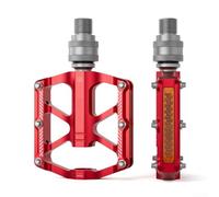 Caswynlife S Pédales de vélo à dégagement rapide avec 3 roulements, pliables conçues pour Brompton, plateforme en alliage antidérapante avec tige en chrome-molybdène, pointes remplaçables (rouge)