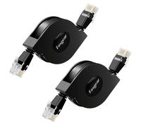 Cat 6 Ethernet Cable,Retractable Network Cable 10Gbps 1MHz-250MHz RJ45 Connector Works for Modem Router,PC,Laptop,PS2 and More (2 Pcs Black)