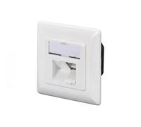 CAT 6A Class EA network outlet,shielded,2xRJ45,LSA pure white, flush mount, horizontal cable install.